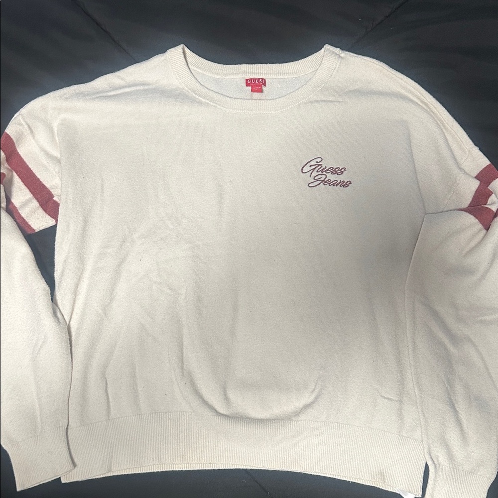 Guess White Sweater with Red Accents